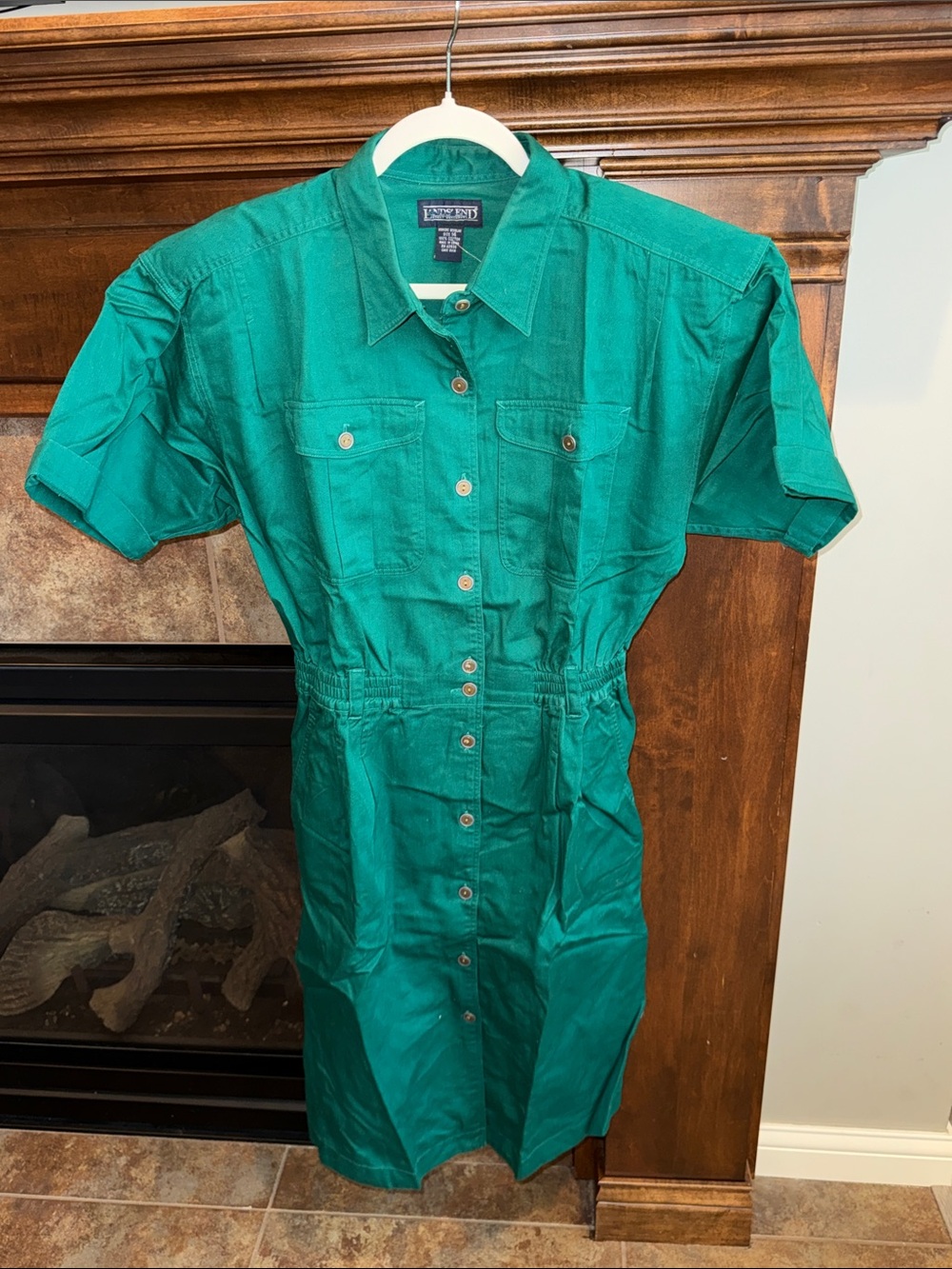 Vintage 1990s green short sleeve cotton shirt dress NWT 14 utility safari preppy